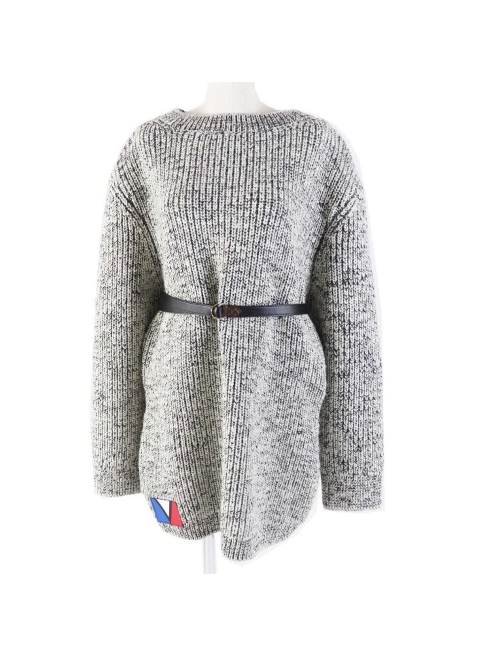 Louis Vuitton Monogram with Design Belt Long Sleeve Chunky Knit Dress Black